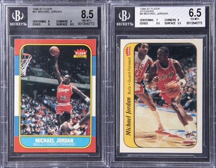 1986/87 Fleer Basketball Complete Set (132) Plus Complete Stickers Set (11) – Including #57 Michael Jordan Rookie Card Graded BGS NM-MT+ 8.5